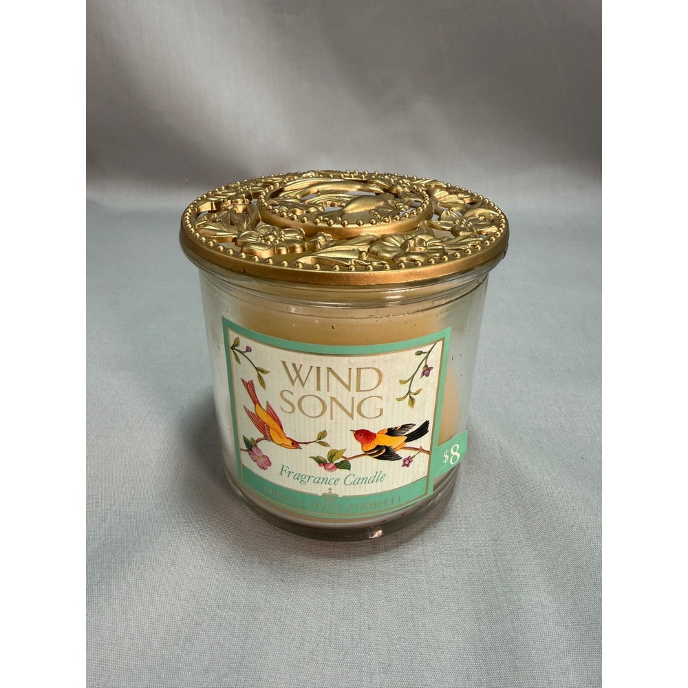 Prince Matchabelli Wind Song Fragrance Candle Cream Gold Bird Lid Unlit VTG 9oz